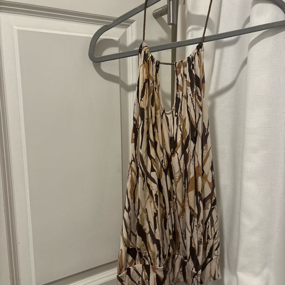 Express Beige And Brown Patterned Top - image 1